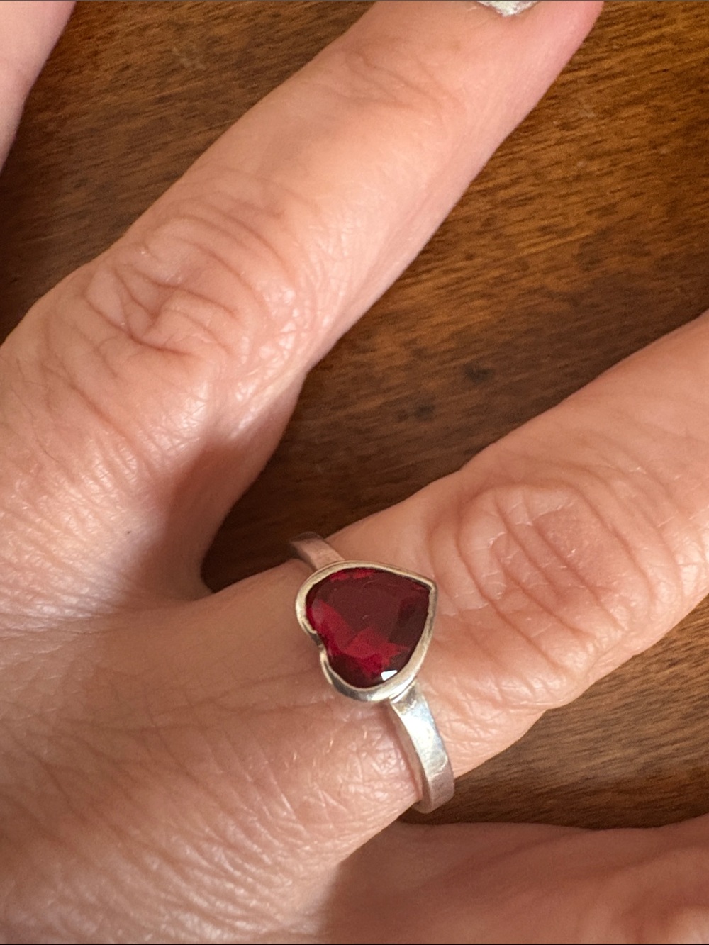Sterling Silver Heart Ring with Red Gem